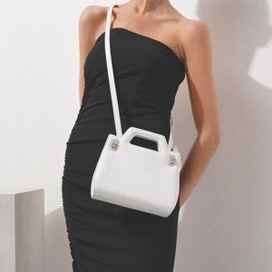 FERRAGAMO Wanda Gancini Mini Leather Top-Handle Purse White